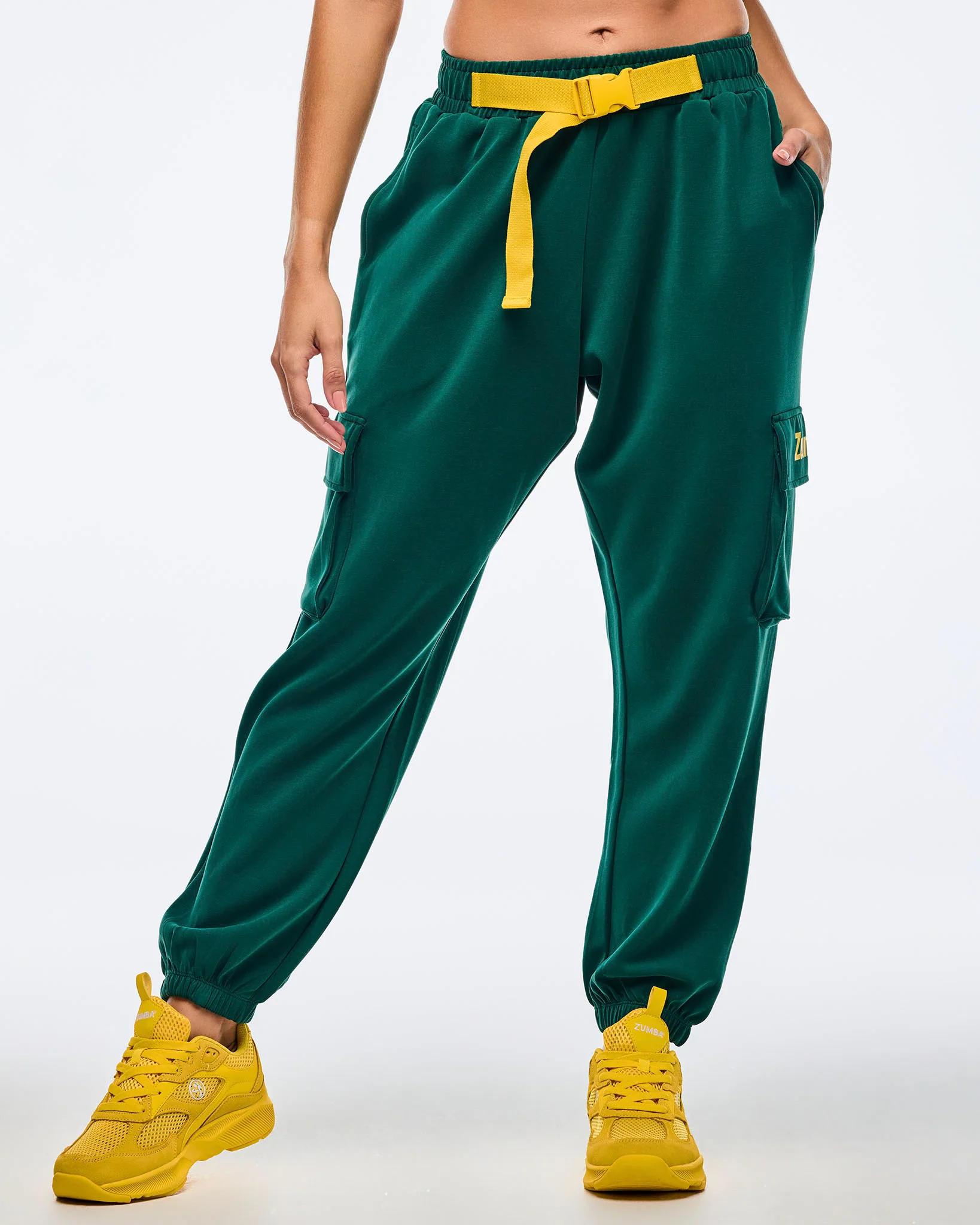 Z1000680: APRES ZUMBA KNIT SLOUCH CARGO PANTS WITH BELT - TEAL TANGO