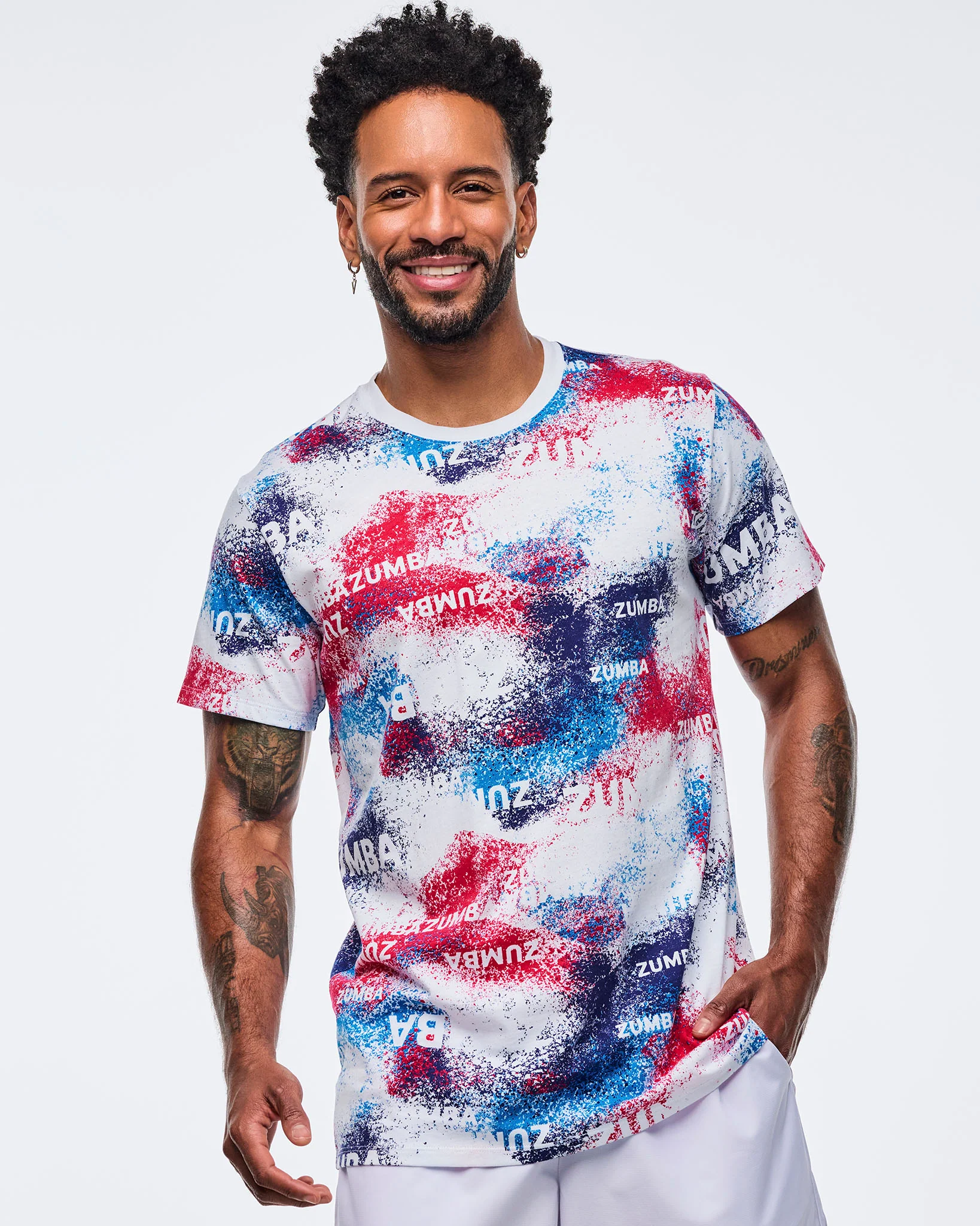 Z3T000344: APRES ZUMBA UNISEX CREW NECK TEE - BLUE/WHITE