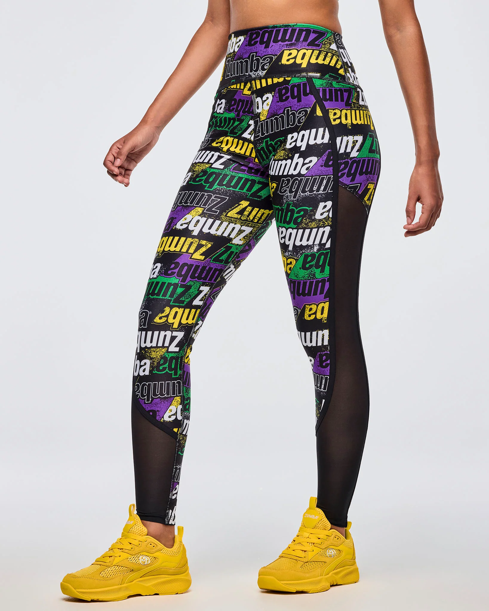 Z1B000679: APRES ZUMBA HIGH WAISTED ANKLE LEGGINGS WITH SIDE - BLACK/YELLOW