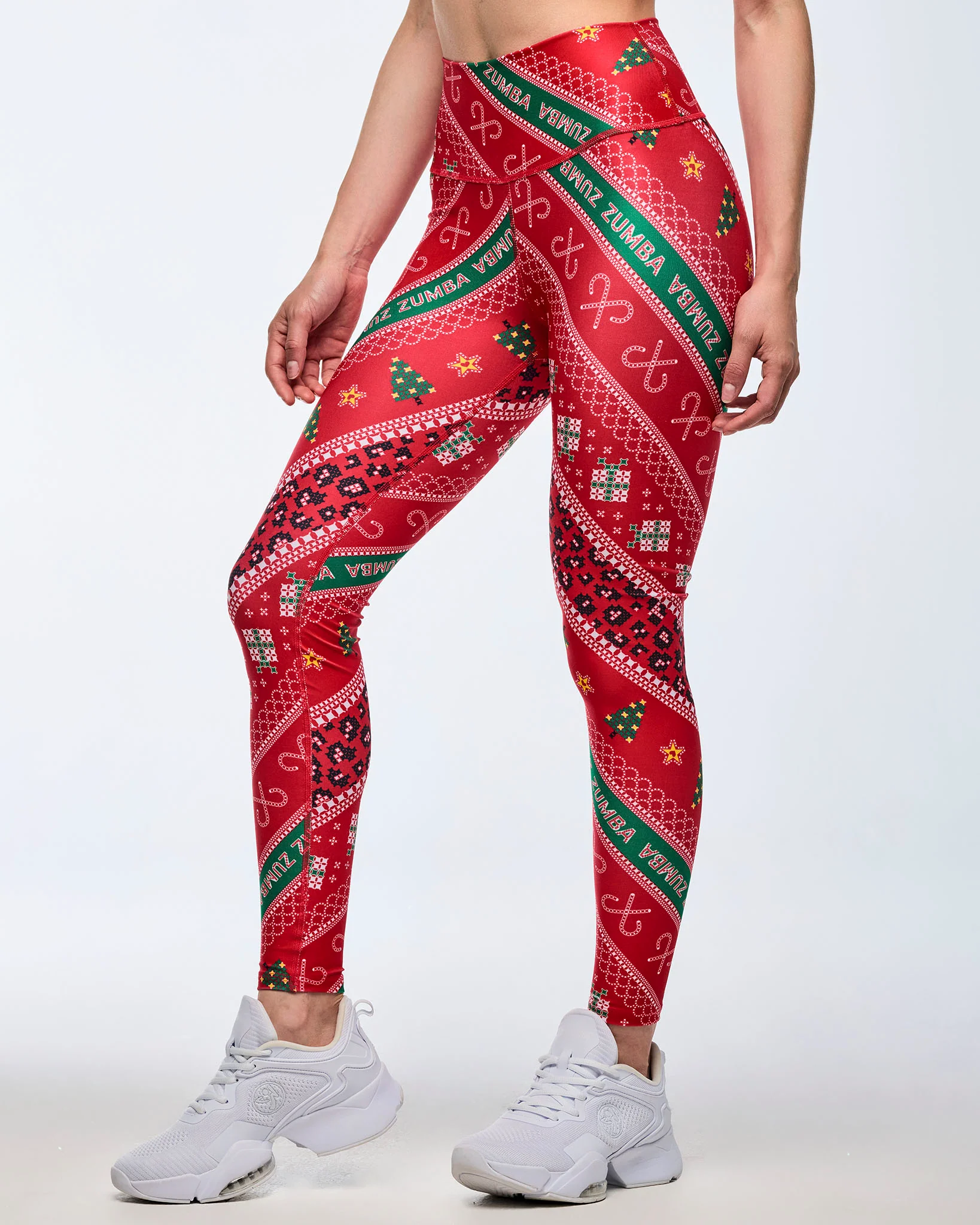 Z1B000726: ZUMBA HOLIDAY HIGH WAISTED ANKLE LEGGINGS - RED/GREEN