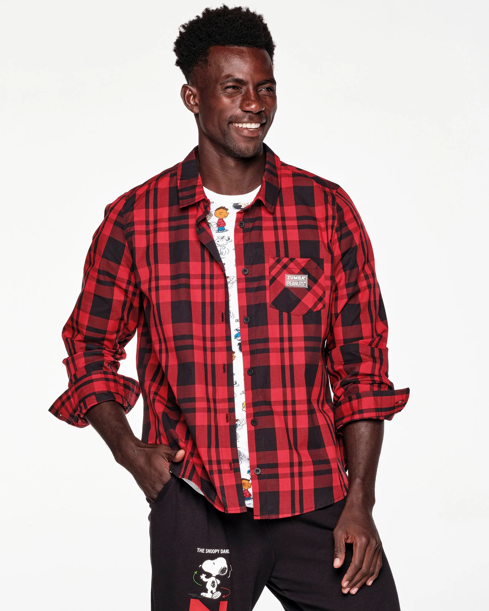 Z1T000629: ZUMBA X PEANUTS BUTTON DOWN - VIVA LA RED
