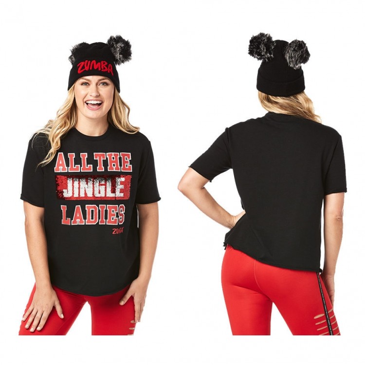 Z1T02032: ALL THE JINGLE LADIES TOP - BOLD BLACK